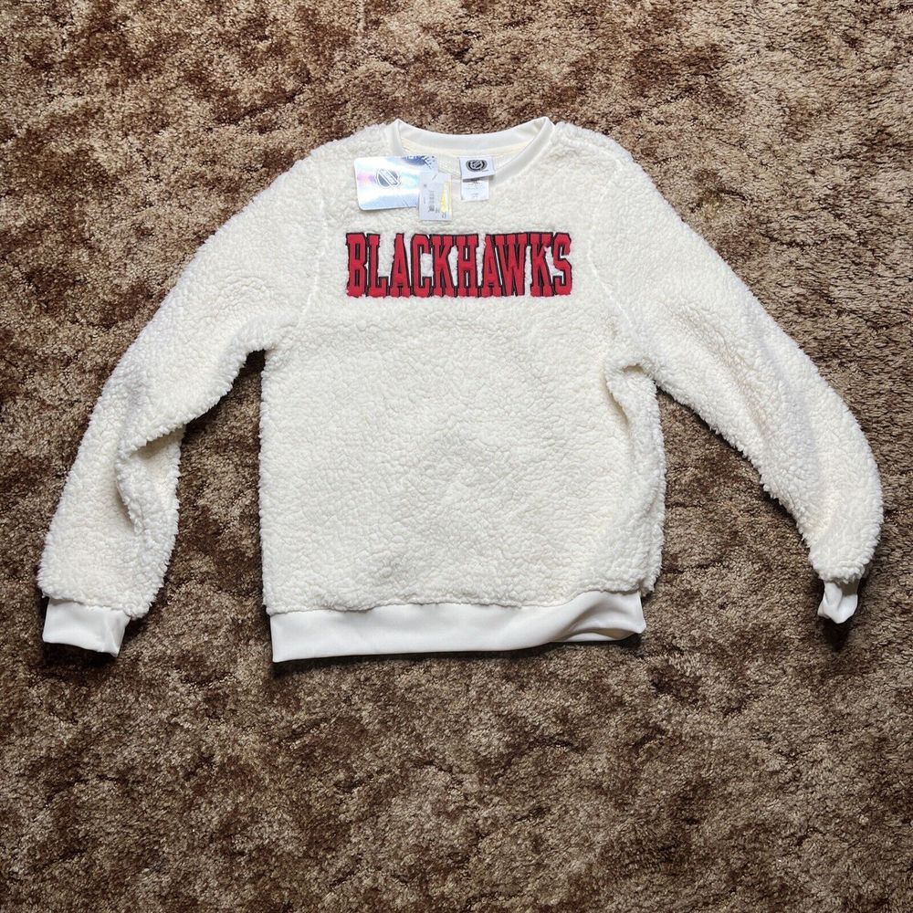 Chicago Blackhawks NHL Women's Crew Neck Fuzzy Sherpa Medium 8/10 Sweatshirt